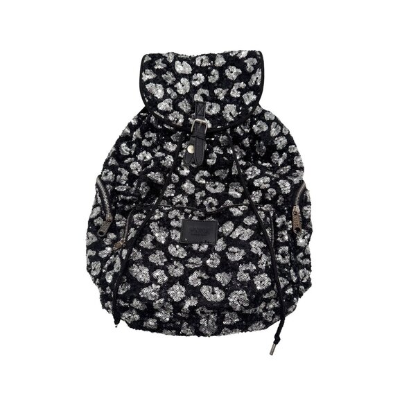 Victoria's Secret PINK Leopard Cheetah Backpack Bag Bling Black Silver - Picture 2 of 11